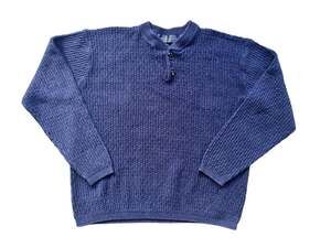 Oscar de la Renta Men's Blue Waffle Knit Henley Cotton Blend Sweater Size M